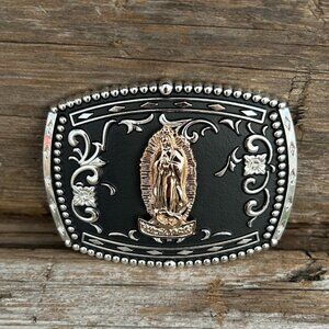 Gold Virgin de Guadalupe Design Matte Black Buckle